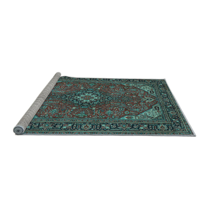 Sideview of Machine Washable Medallion Light Blue Traditional Rug, wshtr140lblu