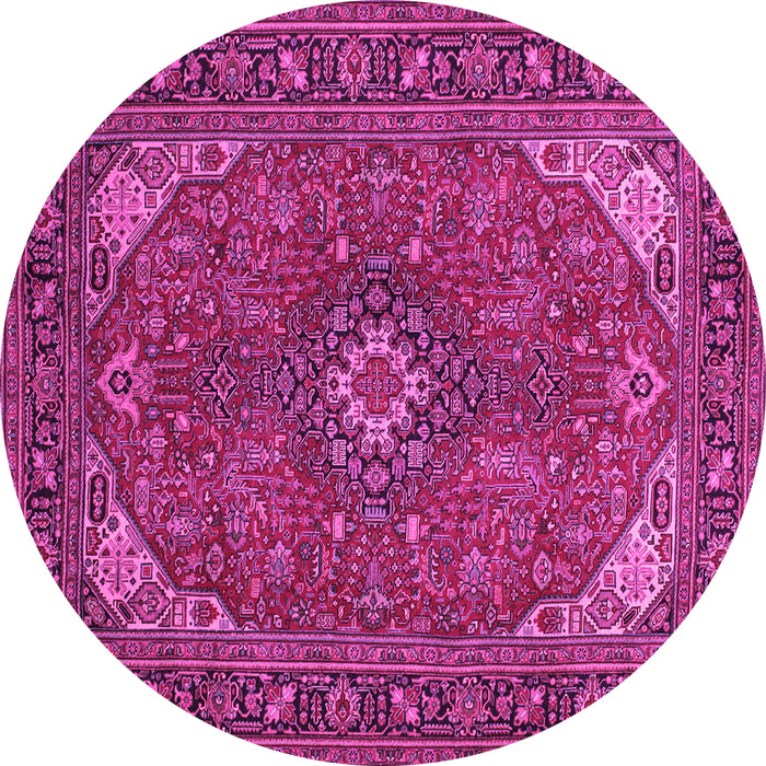 Round Machine Washable Medallion Pink Traditional Rug, wshtr140pnk