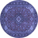 Round Machine Washable Medallion Blue Traditional Rug, wshtr140blu