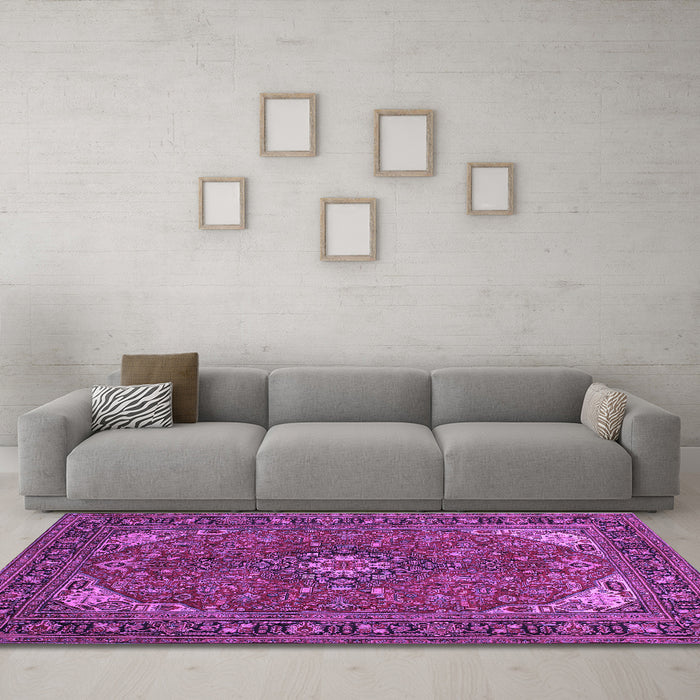 Machine Washable Medallion Purple Traditional Area Rugs in a Living Room, wshtr140pur