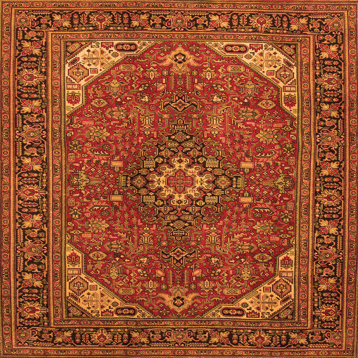 Round Machine Washable Medallion Orange Traditional Area Rugs, wshtr140org