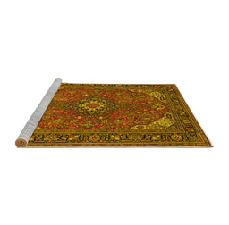 Sideview of Machine Washable Medallion Yellow Traditional Rug, wshtr140yw