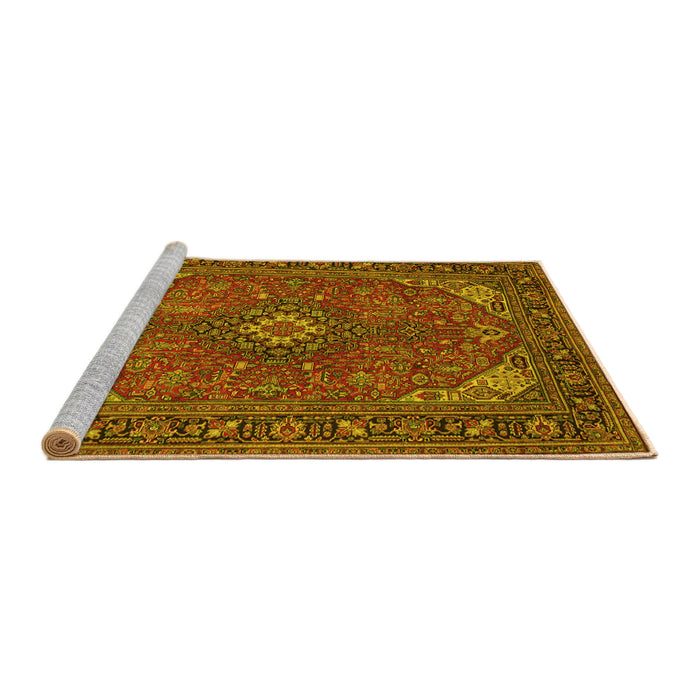 Sideview of Machine Washable Medallion Yellow Traditional Rug, wshtr140yw