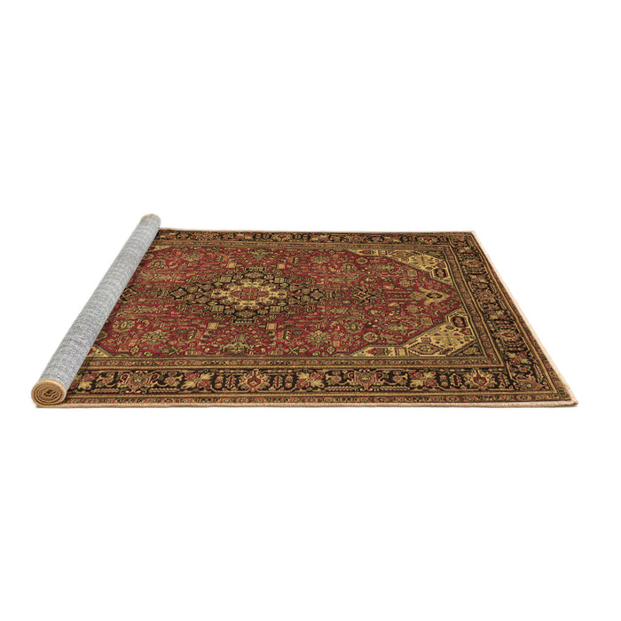 Sideview of Machine Washable Medallion Brown Traditional Rug, wshtr140brn