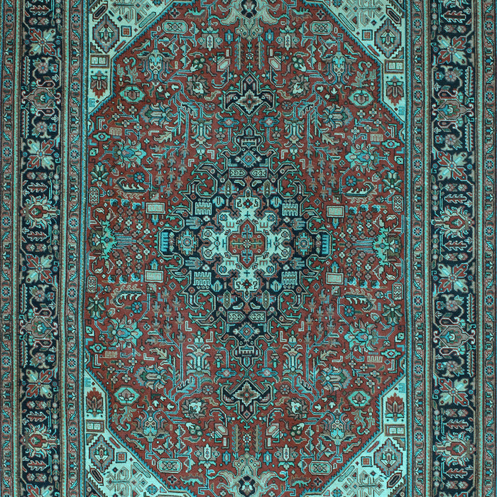Machine Washable Medallion Light Blue Traditional Rug, wshtr140lblu