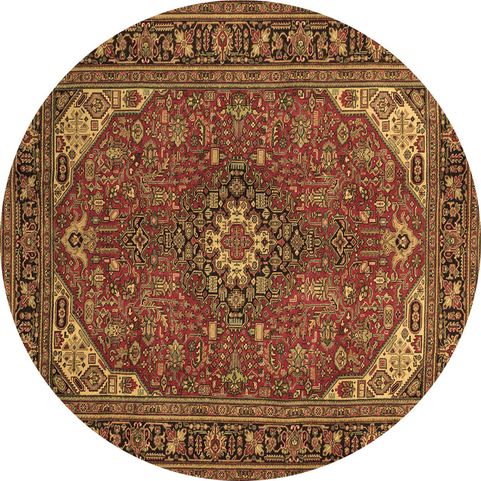 Round Machine Washable Medallion Brown Traditional Rug, wshtr140brn