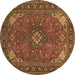 Round Machine Washable Medallion Brown Traditional Rug, wshtr140brn