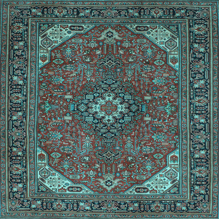 Square Machine Washable Medallion Light Blue Traditional Rug, wshtr140lblu