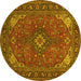 Round Machine Washable Medallion Yellow Traditional Rug, wshtr140yw