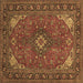 Square Machine Washable Medallion Brown Traditional Rug, wshtr140brn