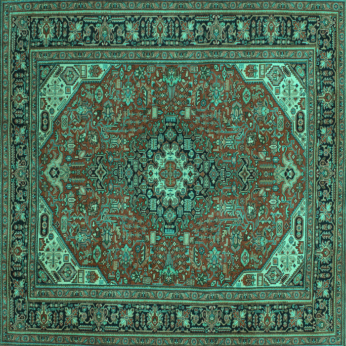 Square Medallion Turquoise Traditional Rug, tr140turq