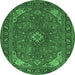 Round Machine Washable Medallion Emerald Green Traditional Area Rugs, wshtr140emgrn
