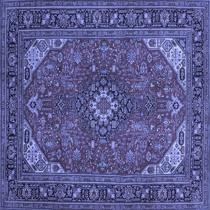 Square Machine Washable Medallion Blue Traditional Rug, wshtr140blu