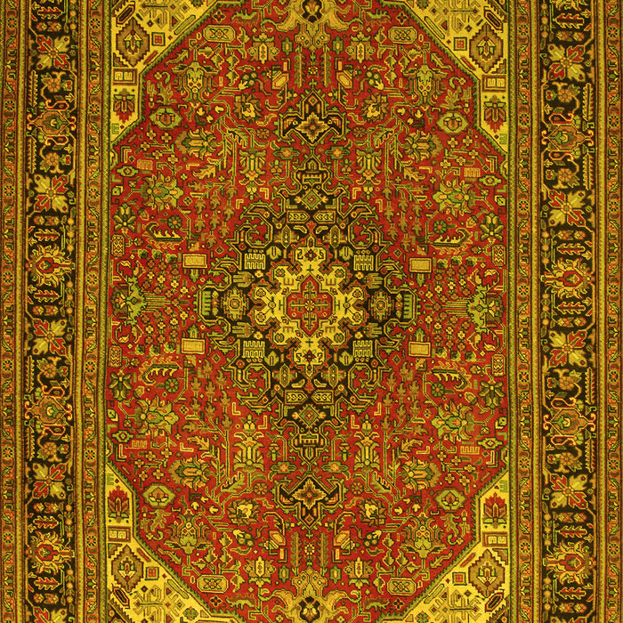Machine Washable Medallion Yellow Traditional Rug, wshtr140yw