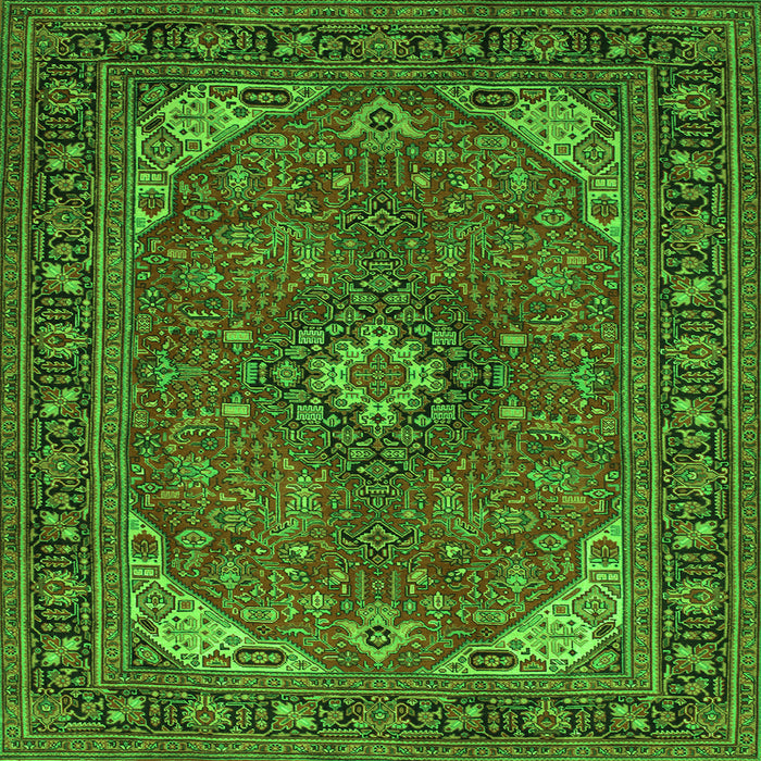 Round Machine Washable Medallion Green Traditional Area Rugs, wshtr140grn