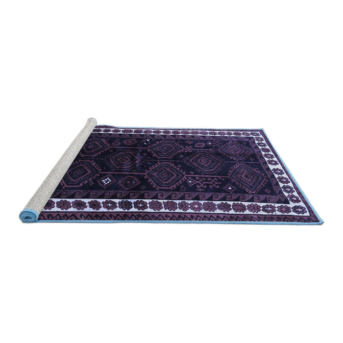 Sideview of Machine Washable Persian Blue Traditional Rug, wshtr1410blu