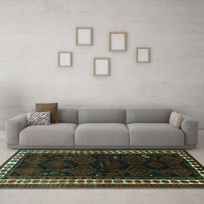 Machine Washable Persian Turquoise Traditional Area Rugs in a Living Room,, wshtr1410turq