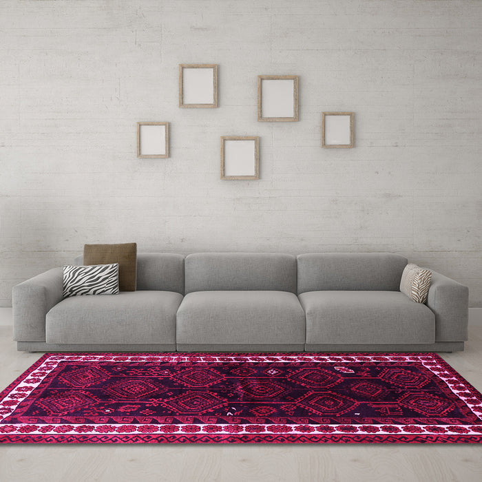 Machine Washable Persian Pink Traditional Rug in a Living Room, wshtr1410pnk