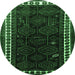 Round Machine Washable Persian Emerald Green Traditional Area Rugs, wshtr1410emgrn