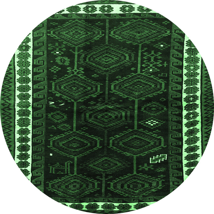 Round Persian Emerald Green Traditional Rug, tr1410emgrn
