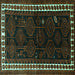 Square Machine Washable Persian Turquoise Traditional Area Rugs, wshtr1410turq