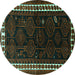 Round Persian Turquoise Traditional Rug, tr1410turq