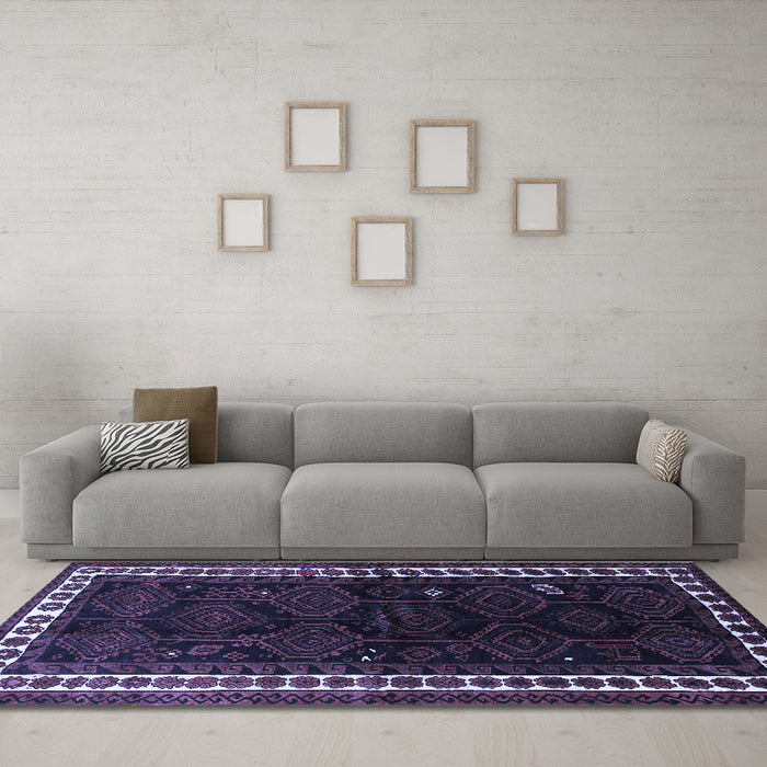 Machine Washable Persian Blue Traditional Rug in a Living Room, wshtr1410blu