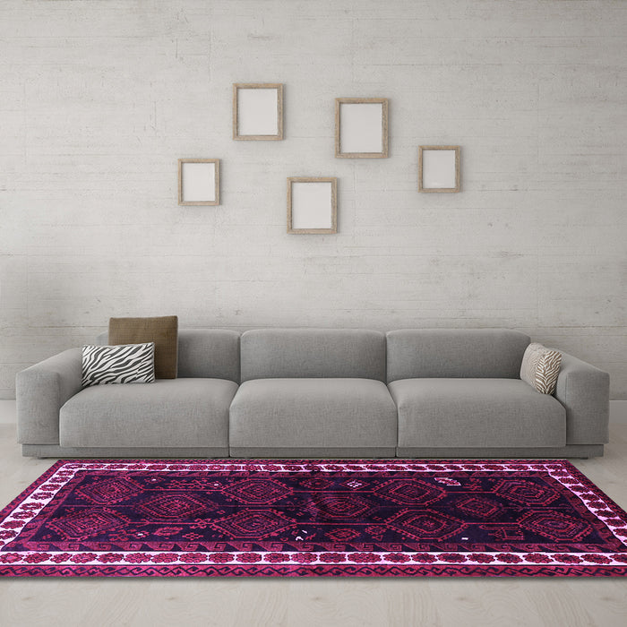 Machine Washable Persian Purple Traditional Area Rugs in a Living Room, wshtr1410pur