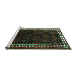 Sideview of Machine Washable Persian Turquoise Traditional Area Rugs, wshtr1410turq