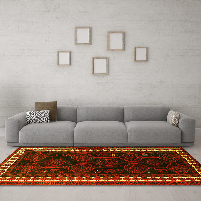 Machine Washable Persian Yellow Traditional Rug in a Living Room, wshtr1410yw