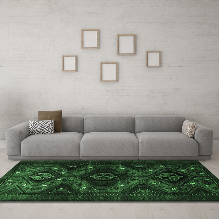 Machine Washable Persian Emerald Green Traditional Area Rugs in a Living Room,, wshtr1411emgrn