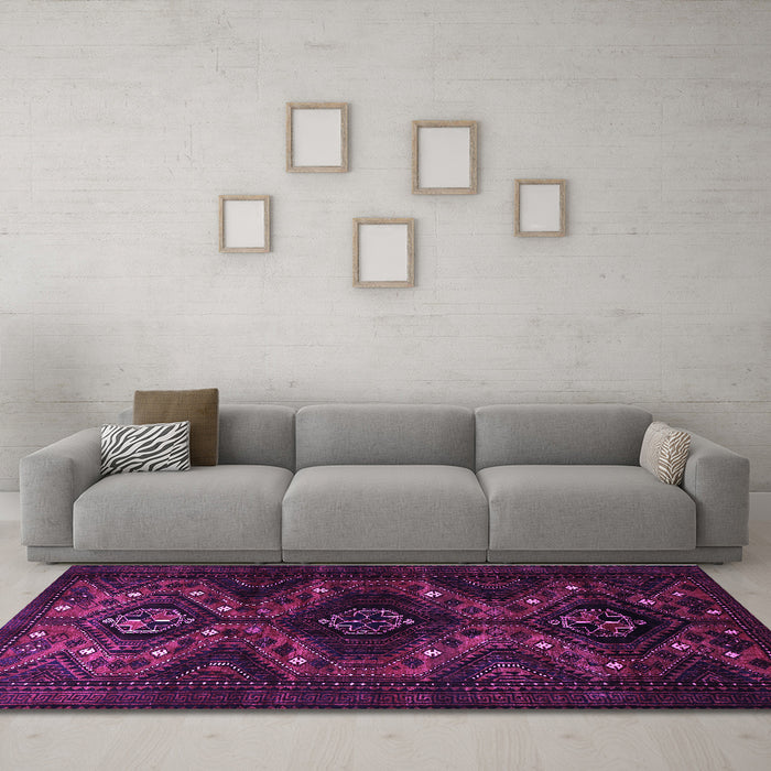 Machine Washable Persian Purple Traditional Area Rugs in a Living Room, wshtr1411pur