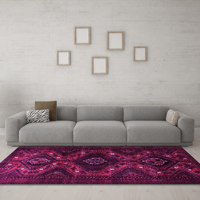 Machine Washable Persian Pink Traditional Rug in a Living Room, wshtr1411pnk