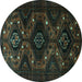 Round Persian Turquoise Traditional Rug, tr1411turq