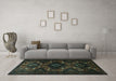 Machine Washable Persian Turquoise Traditional Area Rugs in a Living Room,, wshtr1411turq