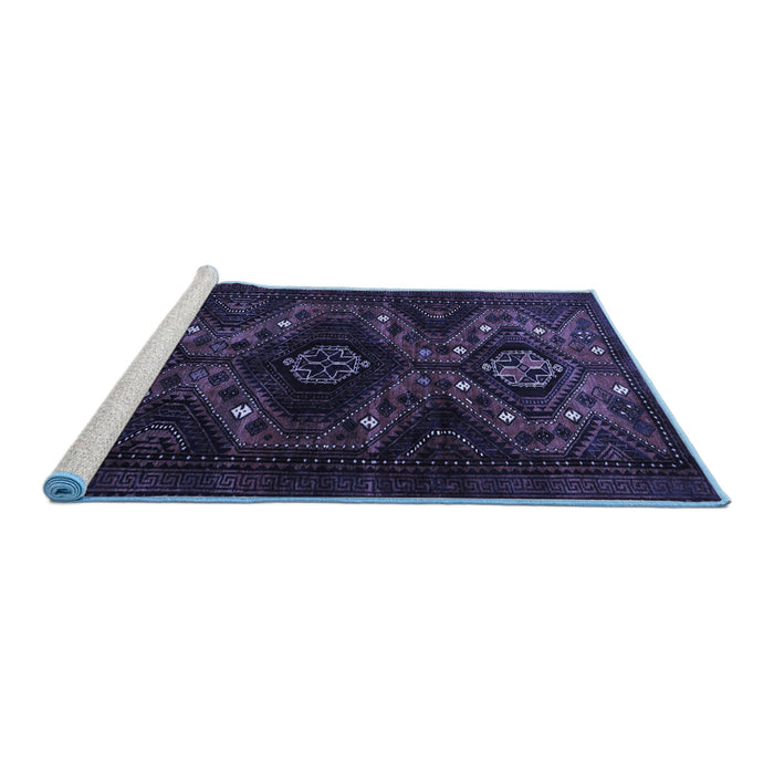 Sideview of Machine Washable Persian Blue Traditional Rug, wshtr1411blu