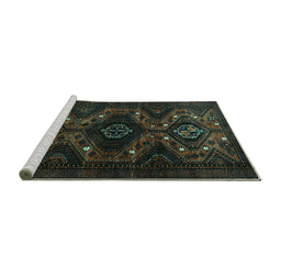 Sideview of Machine Washable Persian Turquoise Traditional Area Rugs, wshtr1411turq