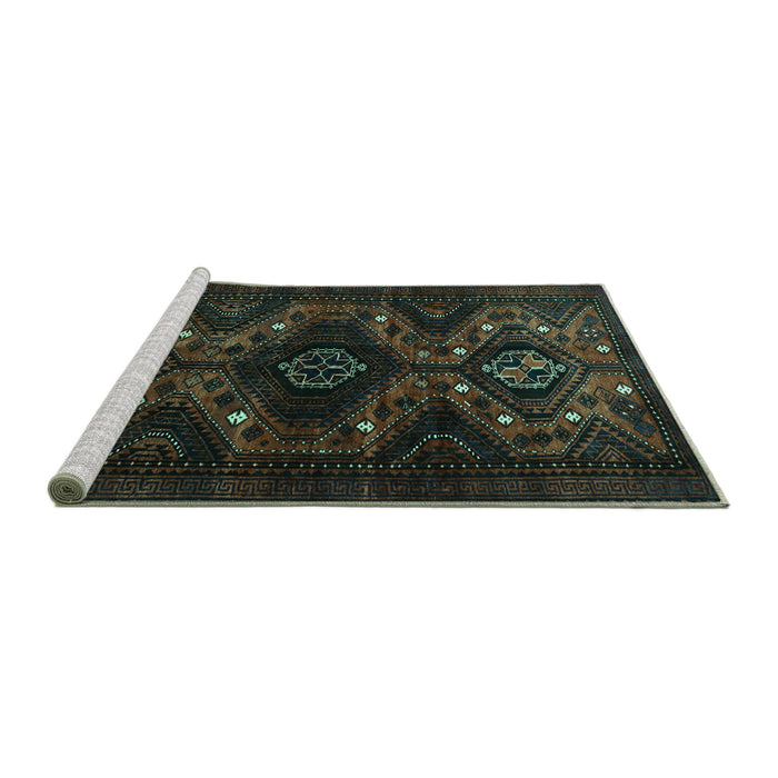Sideview of Machine Washable Persian Turquoise Traditional Area Rugs, wshtr1411turq