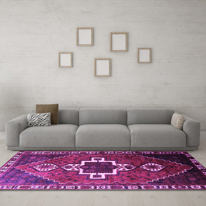 Machine Washable Persian Purple Traditional Area Rugs in a Living Room, wshtr1412pur