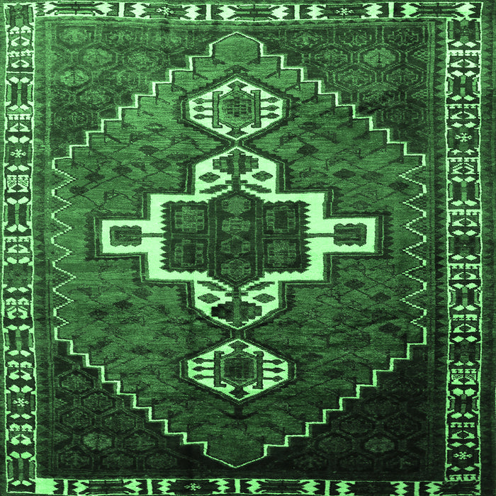 Square Machine Washable Persian Emerald Green Traditional Area Rugs, wshtr1412emgrn
