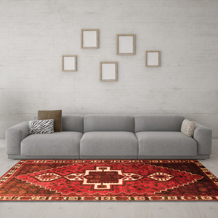 Machine Washable Persian Orange Traditional Area Rugs in a Living Room, wshtr1412org