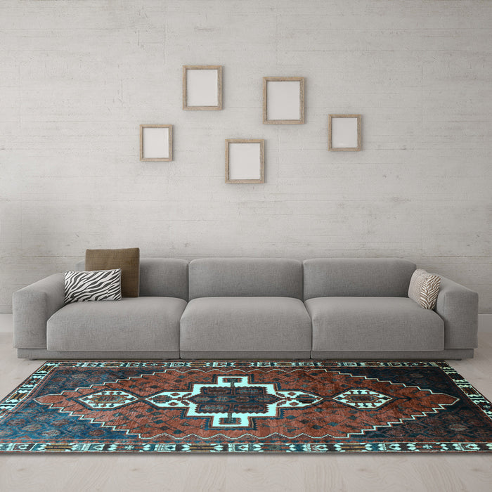 Machine Washable Persian Light Blue Traditional Rug in a Living Room, wshtr1412lblu
