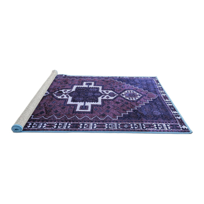 Sideview of Machine Washable Persian Blue Traditional Rug, wshtr1412blu