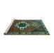 Sideview of Machine Washable Persian Turquoise Traditional Area Rugs, wshtr1412turq