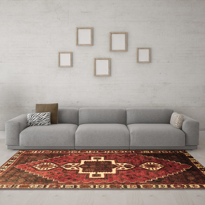 Machine Washable Persian Brown Traditional Rug in a Living Room,, wshtr1412brn