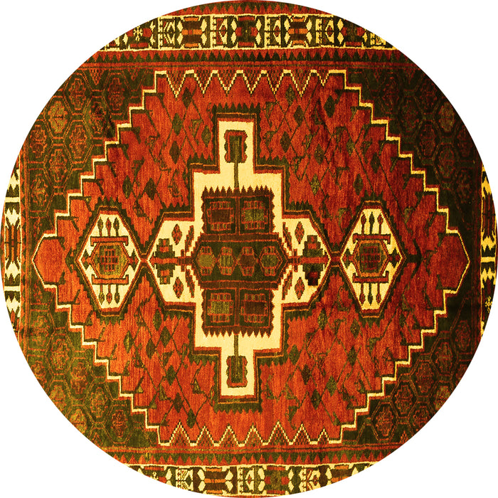Round Persian Yellow Traditional Rug, tr1412yw
