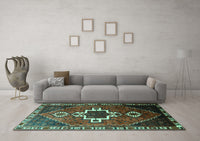 Machine Washable Persian Turquoise Traditional Rug, wshtr1412turq