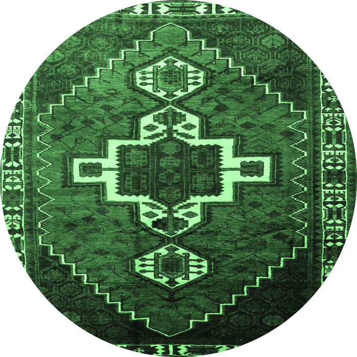 Round Persian Emerald Green Traditional Rug, tr1412emgrn
