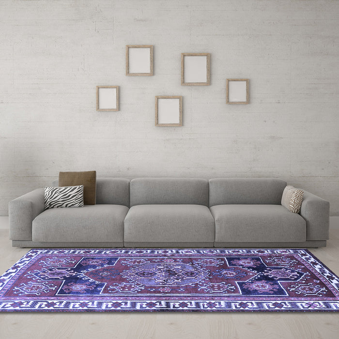Machine Washable Persian Blue Traditional Rug in a Living Room, wshtr1413blu