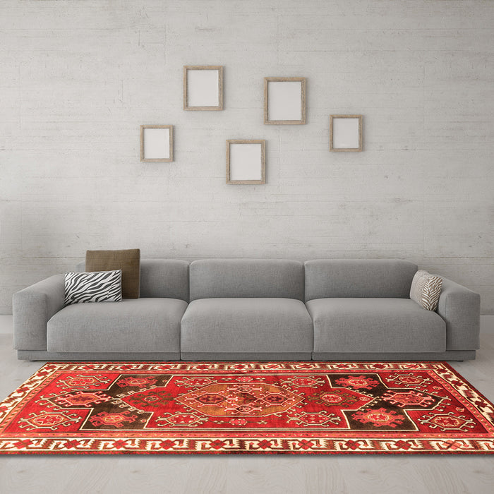 Machine Washable Persian Orange Traditional Area Rugs in a Living Room, wshtr1413org